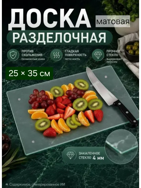 Доска разделочная сервировочная из стекла 25×35см матовая