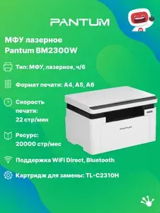 МФУ лазерное монохромное Pantum BM2300W, принтер, сканер, копир, WiFi, Bluetooth, USB