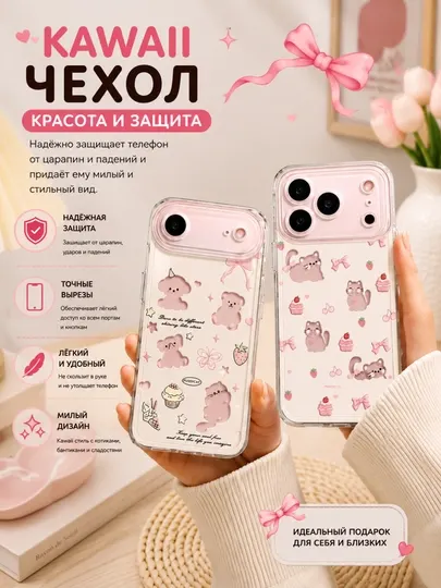 Прозрачный силиконовый чехол для iPhone Cute Bear Cat Kawaii с защитой камеры - Аксессуары и запчасти