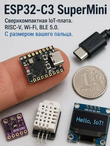 Программируемая плата ESP32-C3 Wi-Fi + Bluetooth — ESP32 SuperMini