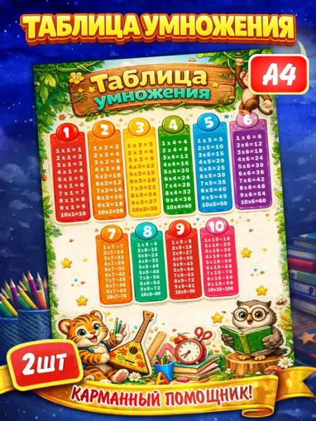Таблица умножения шпаргалка плакат А4