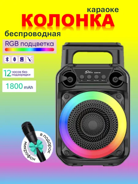 Портативная Bluetooth караоке-колонка Sing-e ZQS6166 с микрофоном и LED-подсветкой