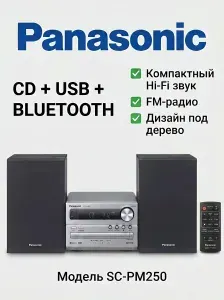 Микросистема Panasonic SC-PM250EE-S с CD, MP3, USB, FM, Bluetooth