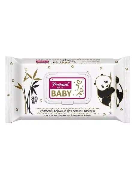 Premial Салфетки детские влажные Baby 0+ Алоэ вера 80 штук