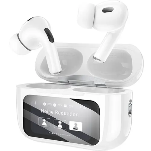 Bluetooth наушники вкладыши с микрофоном Borofone BW76 TWS, беспроводная гарнитура, с шумоподавление и дисплеем, белая