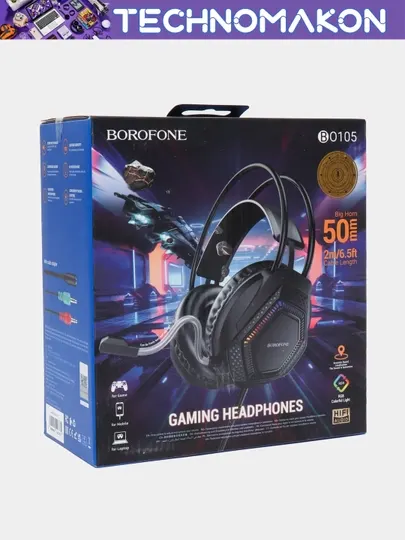 Проводные игровые наушники Borofone BO105, с микрофоном и RGB подсветкой