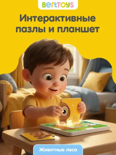 BertToys Говорящий пазл 7 функций + Планшет Животные леса