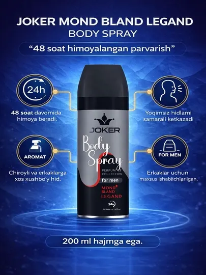 Joker Body Spray, спрей для тела для мужчин, парфюмированный дезодорант, 200 мл