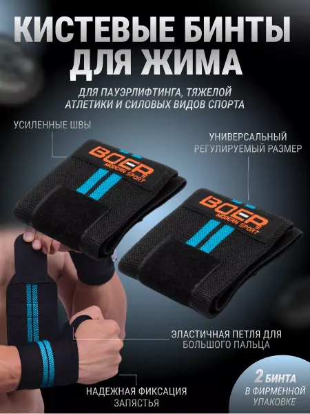 Project: BODY Кистевые бинты для жима и пауэрлифтинга, напульсники
