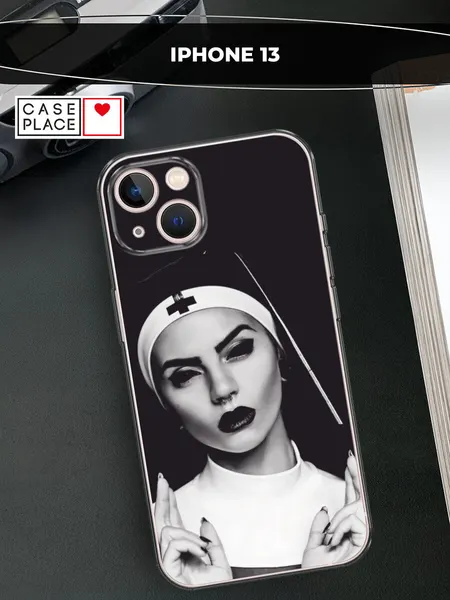 Чехол на Apple iPhone 13 / Айфон 13 с принтом Черная монашка