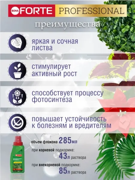 Удобрение Bona Forte для декоративно-лиственных растений (жидкое, концентрат)