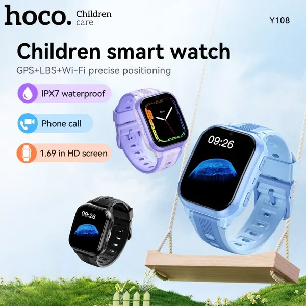 Детские часы Hoco Y108 Children Phone-Watch, Sim 4G, Звонки/Видеосвязь/GPS карта отслеживания, Фиолетовый