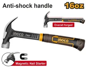 INGCO Молоток строительный с гвоздодером HCH81016L, 450г