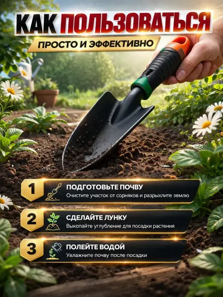 Эра81 Садовая лопатка ручная металлическая с эргономичной ручкой