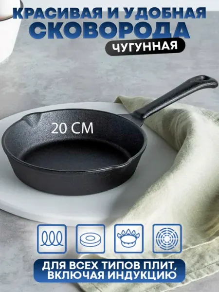 GT Сковорода чугун, 2 слива, d20см