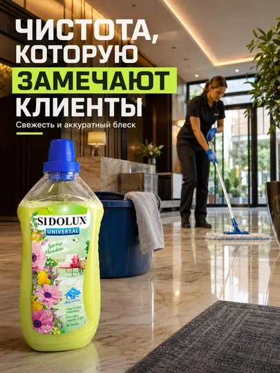 Средство для мытья полов SIDOLUX Universal Spring Meadow, универсальное, 1 л - Средства для ухода за мебелью и полом