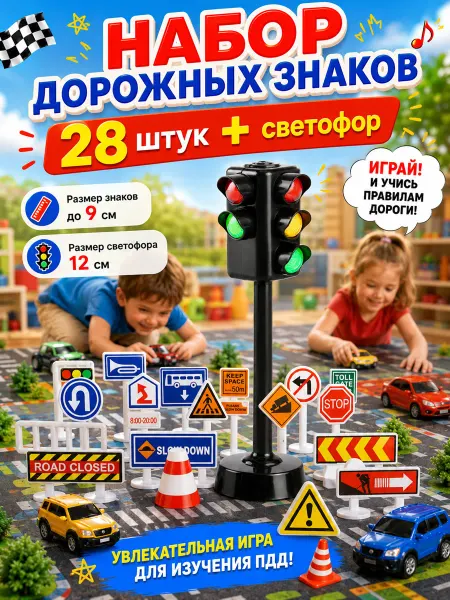 HONS KIDS Дорожные знаки для детей и светофор игрушка