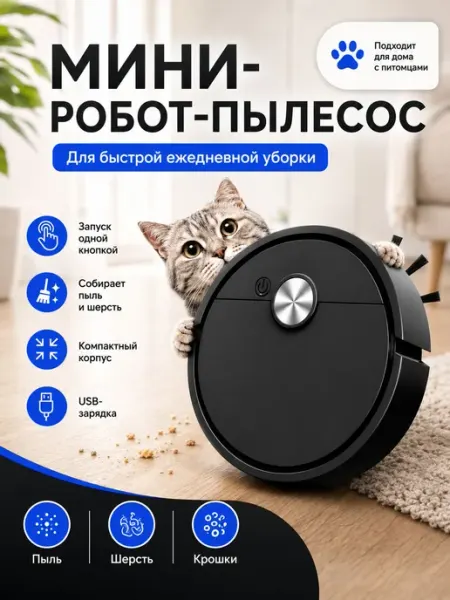 Мини робот-пылесос 3 в 1 для дома, компактный робот для сухо