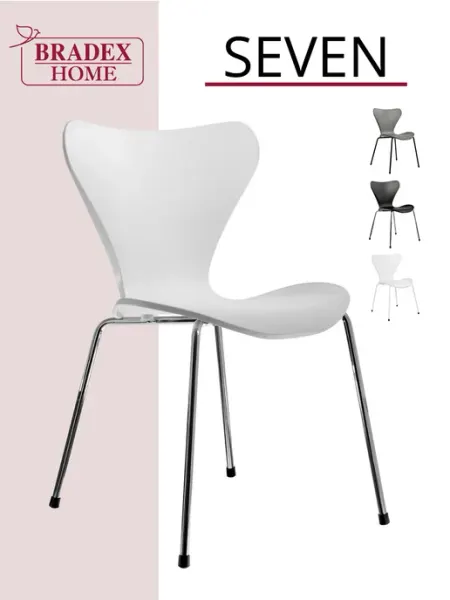 Bradex Home Стул кухонный пластиковый со спинкой Seven белый ножки хром