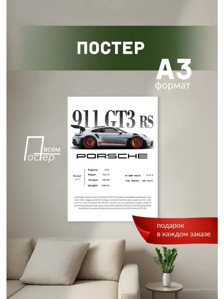 Постер всем Постер интерьерный Porsche 911 GT3 RS