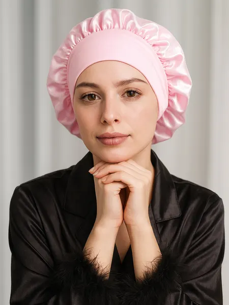 Шапочка для сна WMA STORE, атласная, шелковая, с эластичной резинкой, розовая