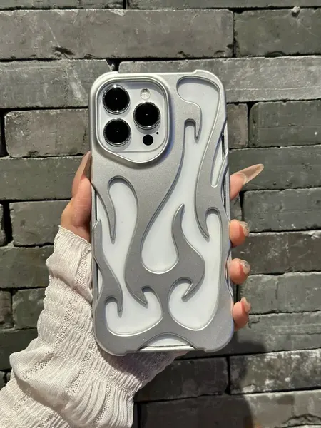 Чехол О'Кейси "Пламя", для iPhone 14 Pro Max, стильный, серебристый
