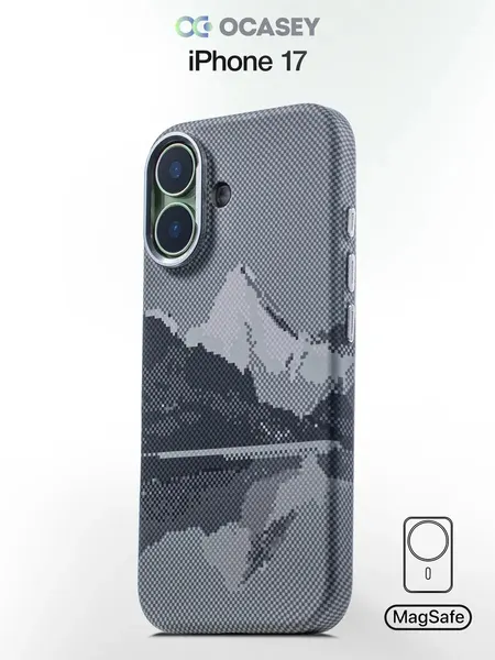 Чехол О'кейси "MagSafe", для iPhone 17, серый, карбоновое покрытие