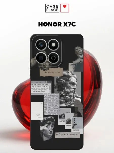 Черный матовый чехол на Honor X7C / Хонор X7C с принтом Коллаж эстетика