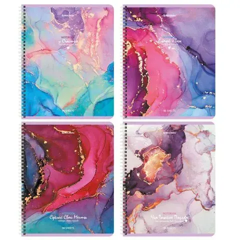 Тетрадь А5, 96 л., brauberg, гребень, клетка, обложка картон, Мрамор (микс в спайке), ,(набор из 1 шт)