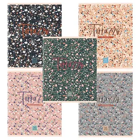 Тетрадь А5 96 л. brauberg скоба, клетка, обложка картон, terrazzo (микс в спайке), ,(набор из 1 шт)