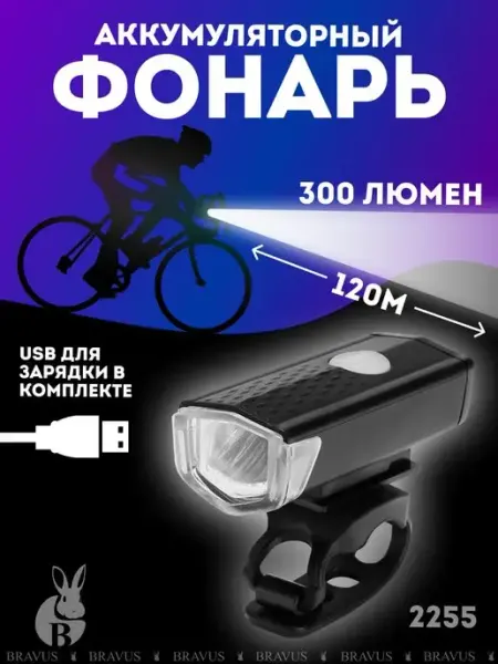 Bravus Велосипедный фонарь светодиодный аккумуляторный micro USB