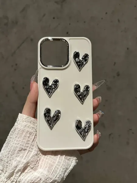 Чехол О'кейси, для iPhone 15 Pro Max, силикон, белый, с сердечками