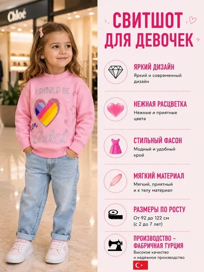 Свитшот для девочек с лёгким начёсом — стильная детская одежда