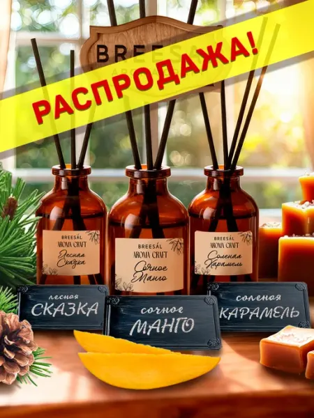 Breesal Диффузор для дома с палочками, Манго, Карамель, Кедр, 3шт