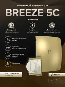 Вентилятор накладной BREEZE D125 обр.клапан шампань DICITI