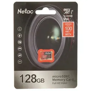 Карта памяти Netac P500 Extreme Pro 128 Гб, microSDXC, Class 10/V30/A1/U3, до 100 Мб/с, SD адаптер (NT02P500PRO-128G-R)
