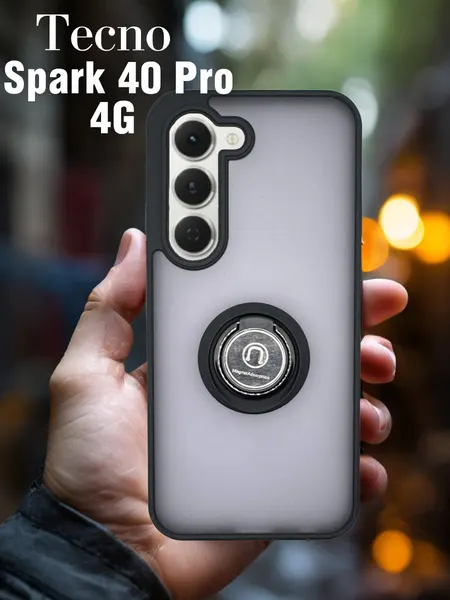 Чехол для Tecno Spark 40 Pro 4G противоударный (Брони чехол) с кольцом-подставкой и металлической пластиной