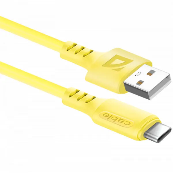 Кабель USB 2.0 AM - TypeC (1м) 2.4А Defender F207 силикон, желтый, пакет-test