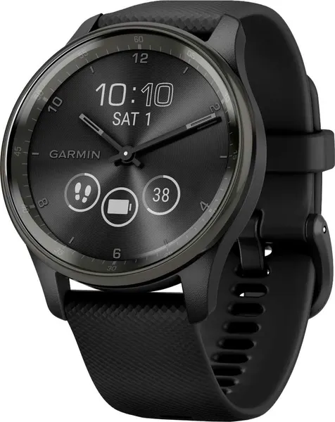 Гибридные смарт-часы Garmin Vivomove Trend Black 40мм, черный гипоаллергенный силиконовый ремешок, 010-02665-00, Европа
