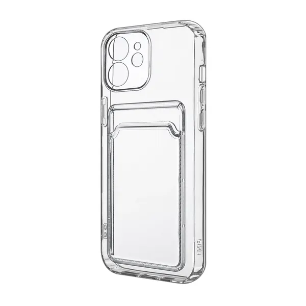 Чехол на Apple iPhone 11 с защитой камеры и карманом для карт (кардхолдер), силиконовый, прозрачный