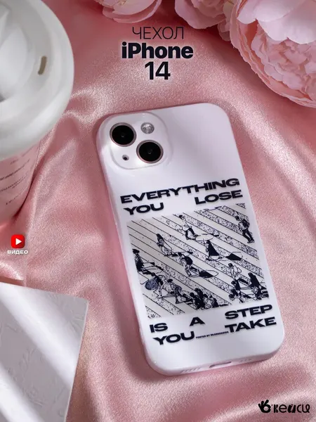 Чехол-накладка О'кейси, для iPhone 14, принт, с защитой камеры, белый/черный