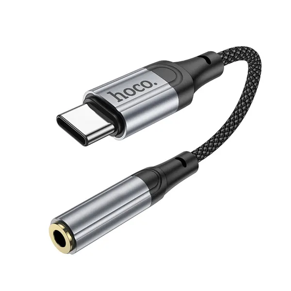 Адаптер-переходник Type-C на 3.5mm Jack AUX черный нейлоновый на смартфон, планшет, ноутбук