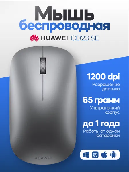 Беспроводная офисная портативная мышь HUAWEI CD23 SE, темно - серая
