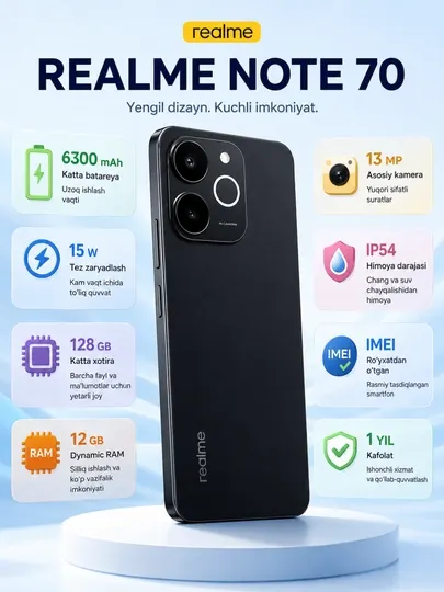 Смартфон realme Note 70: Аккумулятор 6300 мАч, защита ArmorShell, экран 90Гц и звук 300% - Смартфоны