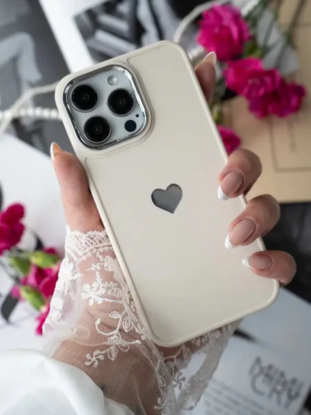 Чехол О'кейси, для iPhone 14 Pro Max, с сердечком, накладка, белый