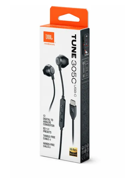 Наушники проводные JBL Tune 305C, чёрный, кнопочное управление