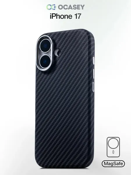 Чехол О'Кейси, для iPhone 17, карбоновый, чёрный, защита камеры, магнитная застежка