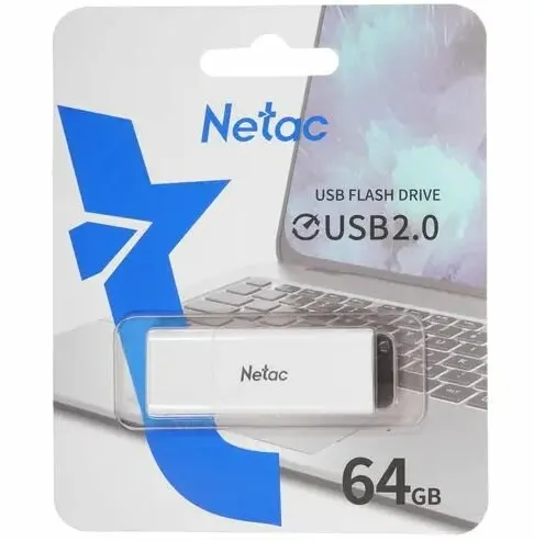 Память USB Flash 64 ГБ Netac U185 (NT03U185N-064G-20WH) - USB 2.0, монолит с колпачком, пластик