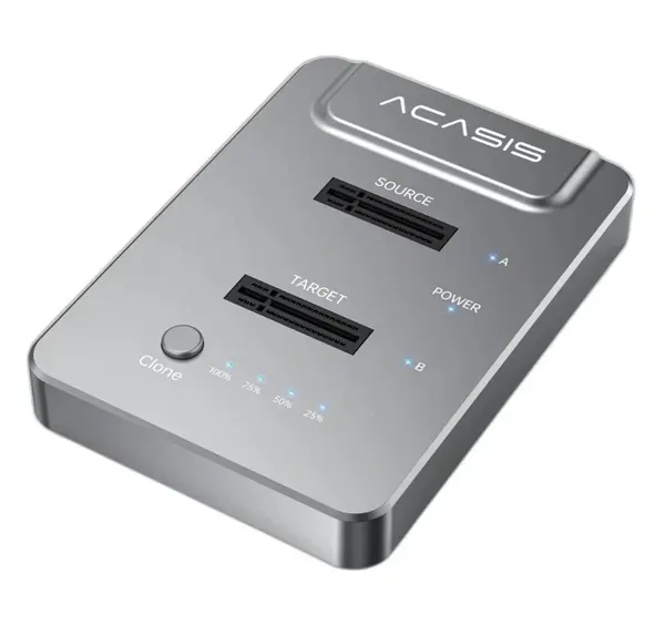 Док-станция для 2 x M.2 NVME SSD ACASIS EC-6605 (Al, серый, режим Offline Cloner, USB-A + Type-C, б/п 5V4A)