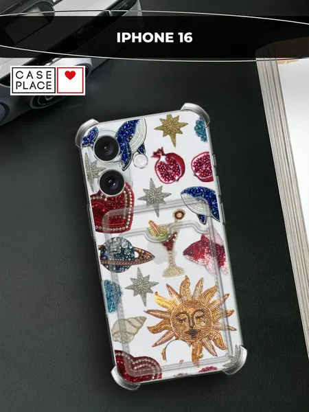 Чехол на Apple iPhone 16 (Айфон 16) с картой и принтом Паттерн из страз